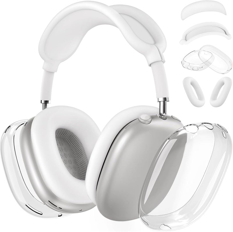 MINDRESY Silicone Case Cover for AirPods Max Headphones, Clear Soft TPU Ear Cups Cover/Ear Pad Case Cover/Headband Cover for AirPods Max (2024/2020),Transparent Accessories for Apple AirPods Max (USB-C), White - Image 1